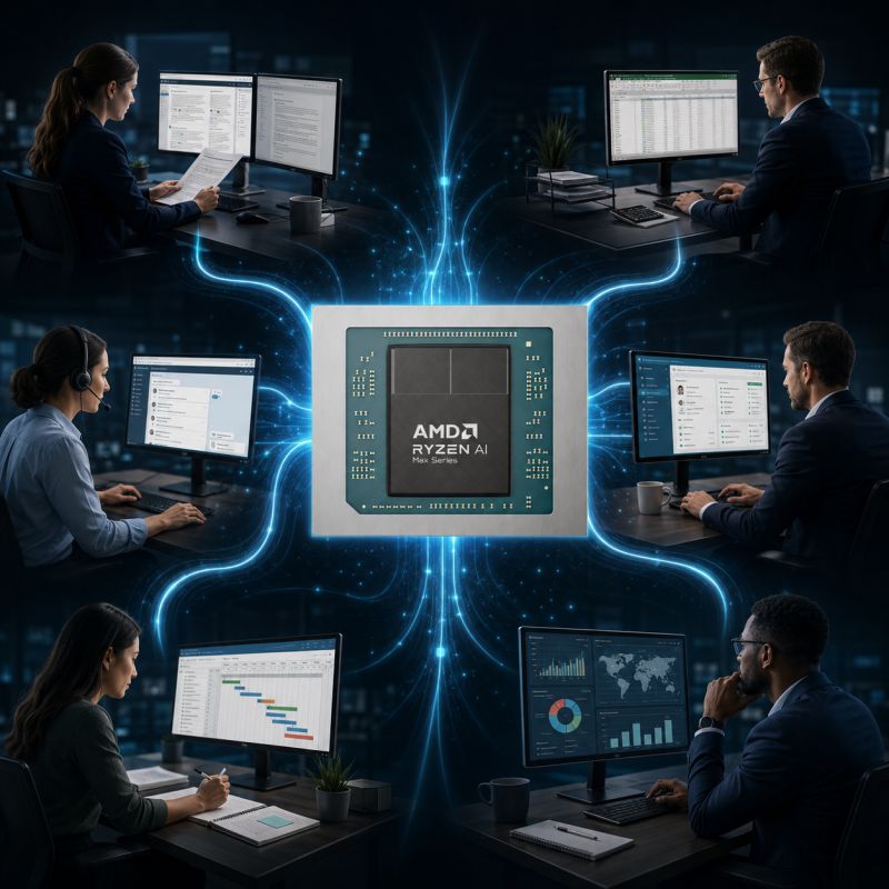 Business AI infrastructure with local workstation and AI agents running inside the company office